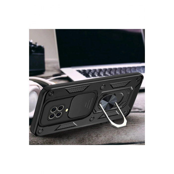 Redmi Note 9 Pro Kılıf Pars Lens Yüzüklü Silikon - Kırmızı