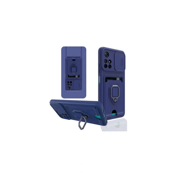 Redmi Note 11t Kılıf Zuma Kartvizitli Yüzüklü Silikon - Lacivert