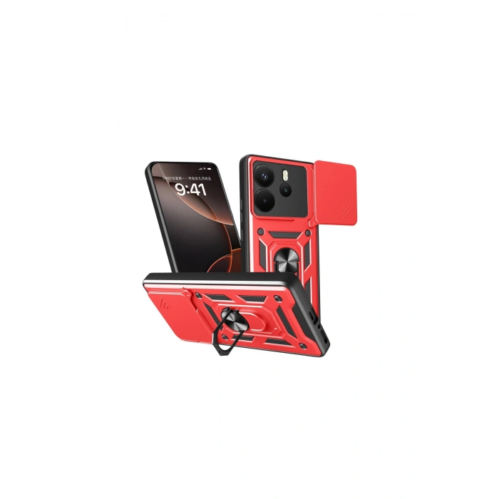 Redmi Note 14 4g Pars Lens Yüzüklü Silikon - Kırmızı