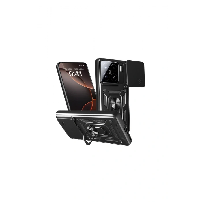 Mi 15 Kılıf Pars Lens Yüz��klü Silikon - Siyah