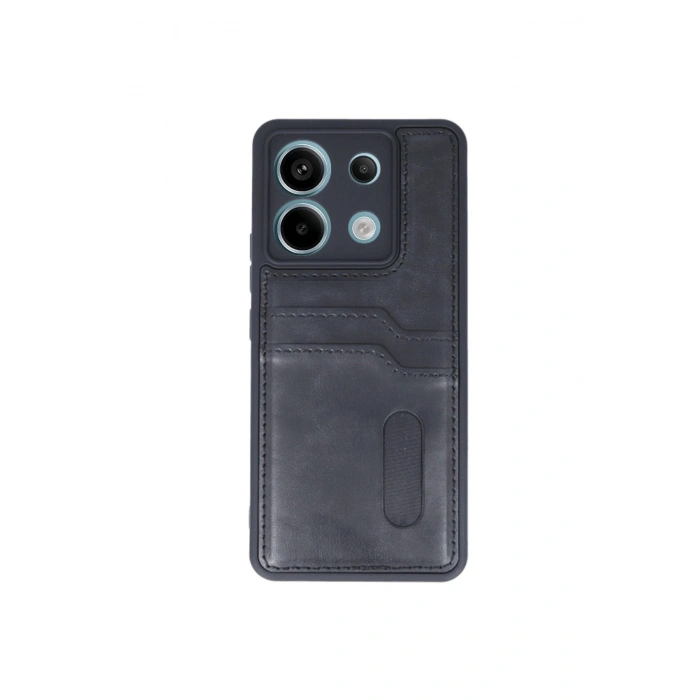 Redmi Note 13 Pro 4g Kılıf Sara Kartvizitli Deri Kılıf - Siyah