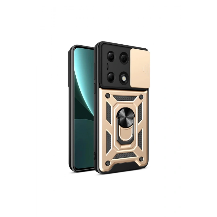 Poco M6 Pro 4g Kılıf Pars Lens Yüzüklü Silikon - Gold