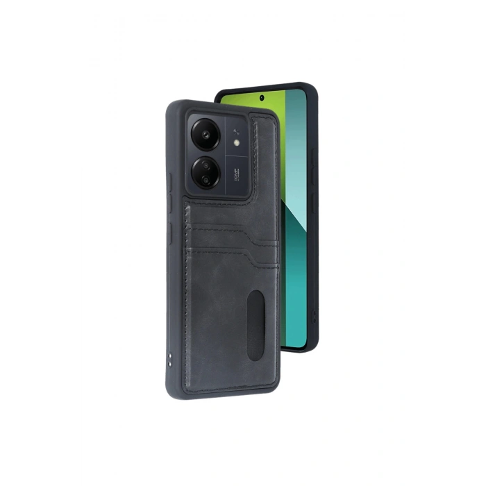 Redmi 13c Kılıf Sara Kartvizitli Deri Kılıf - Siyah