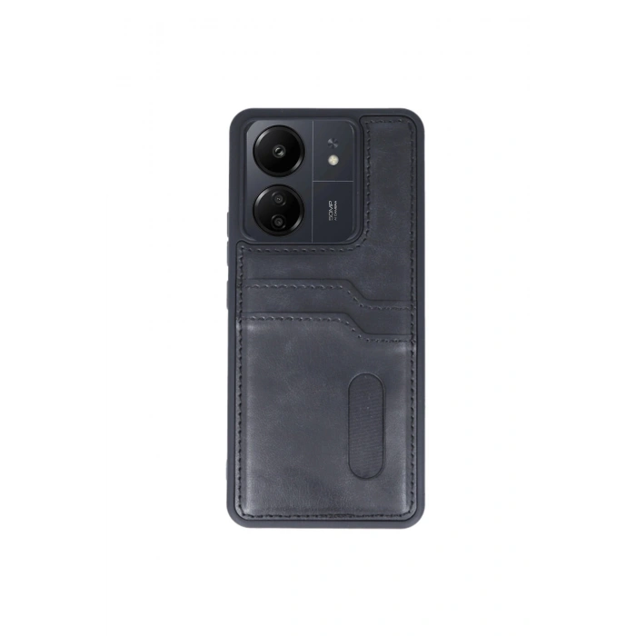 Redmi 13c Kılıf Sara Kartvizitli Deri Kılıf - Siyah