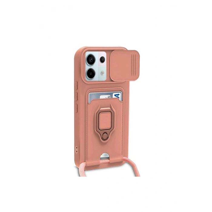 Redmi Note 13 Pro 5g Kılıf Zuma Kartvizitli Yüzüklü Silikon - Pembe