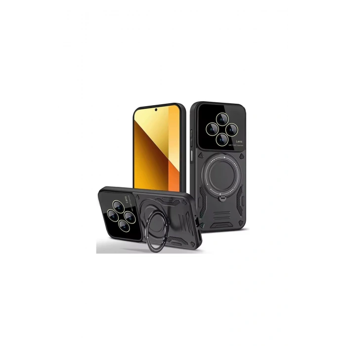 Redmi 14c Kılıf Joy Lens Standlı Kapak - Siyah