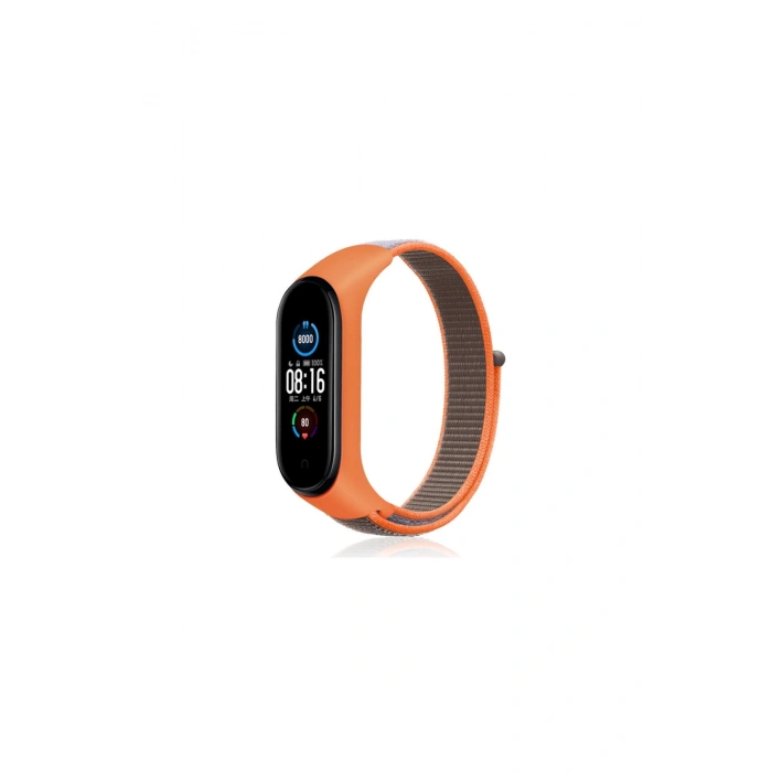 Mi Band 4 Hasırlı Cırtcırtlı Kordon (SAAT DEĞİLDİR) - Turuncu-gri