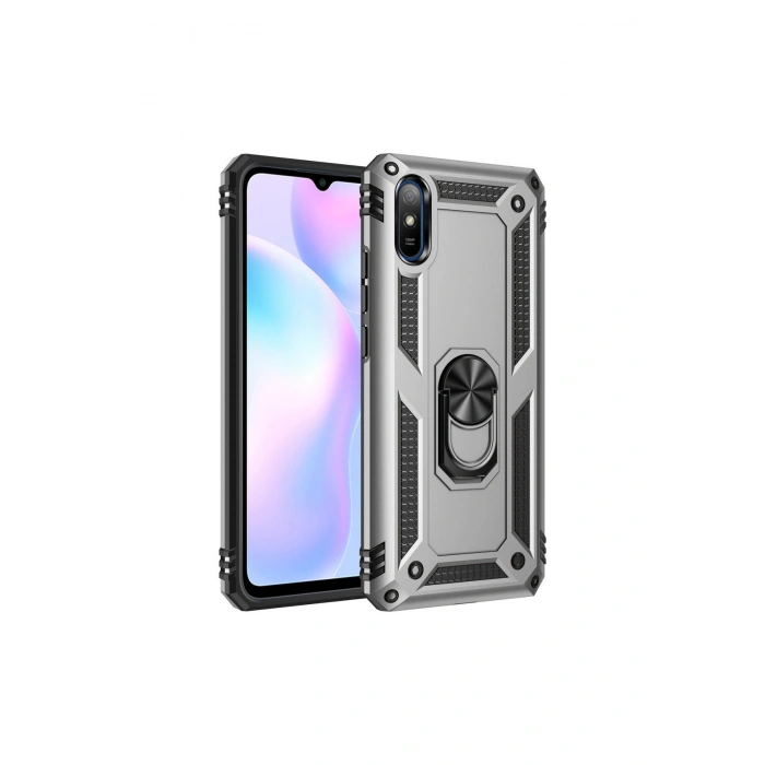 Redmi 9a Kılıf Sofya Yüzüklü Silikon Kapak - Gümüş