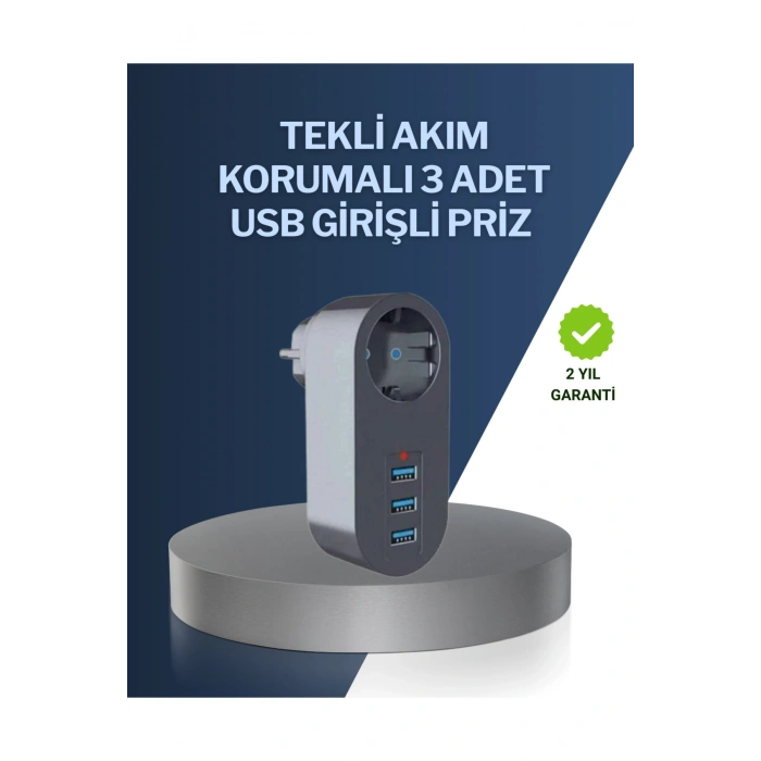 Çocuk Korumalı Termal Priz – 3lü USB Şarj ve Akım Koruması