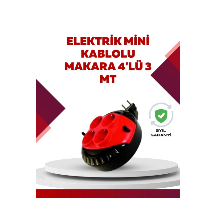 Kırmızı Renk 3 Metre 4’lü Kablolu Priz Makarası