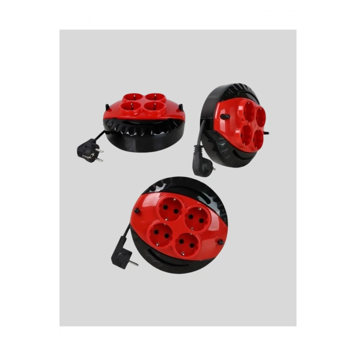 Kırmızı Renk 3 Metre 4’lü Kablolu Priz Makarası