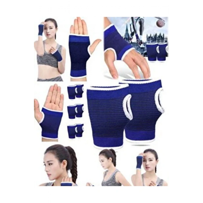 Çift Bilek Destekliği Mavi Örgü Sporcu Bileklik Evrensel Boy 2 Adet