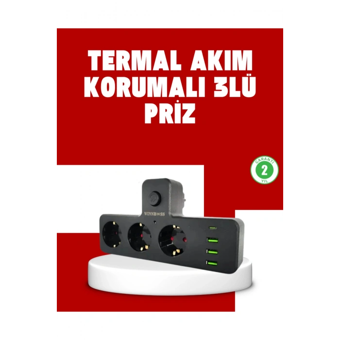 7 Portlu Çoklu Priz USB ve Type-C Girişli Akıllı Güç Ünitesi