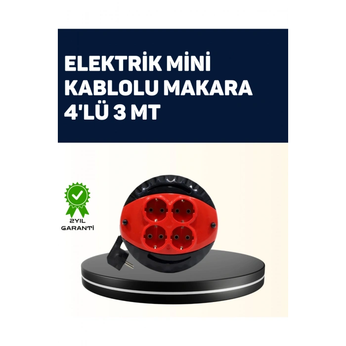 Ev ve Ofis İçin 3 Metre Kablolu 4 Priz Makarası