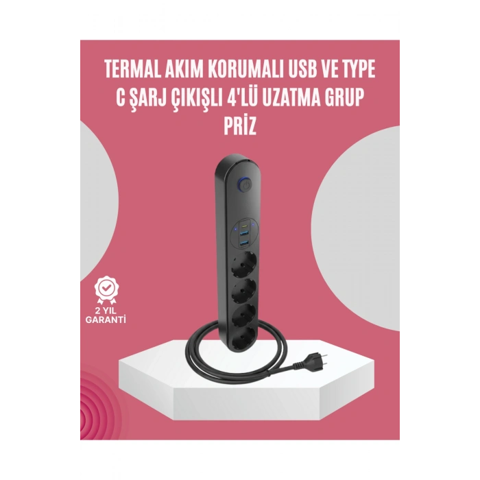 Led Anahtarlı Akım Korumalı Çoklu Priz 4 Priz 3 USB Girişli