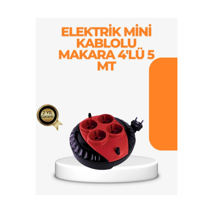 Kırmızı Renk 5 Metre 4’lü Kablolu Priz Makarası