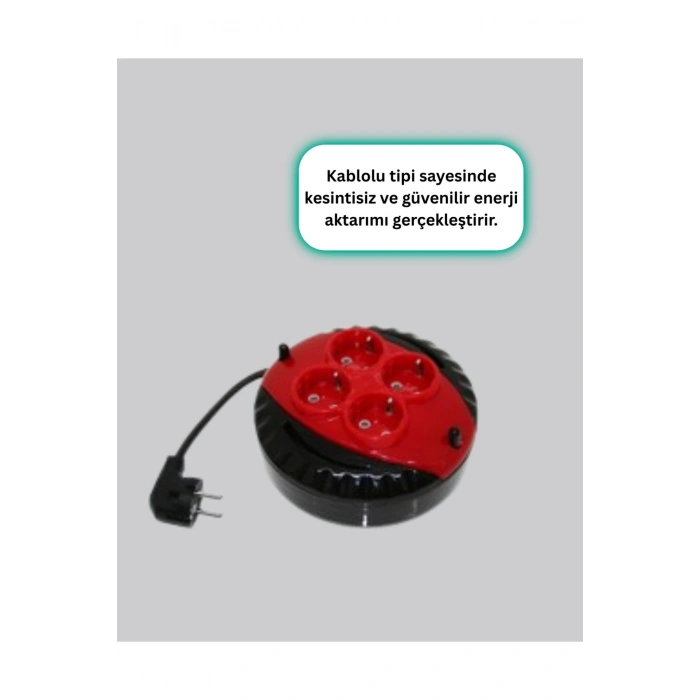 Kırmızı Renk 5 Metre 4’lü Kablolu Priz Makarası