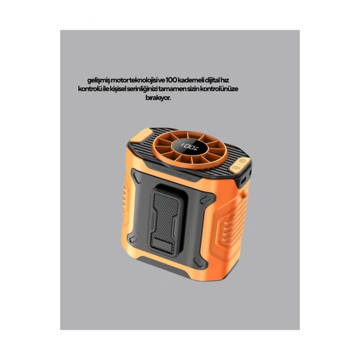 Turbo Mini Taşınabilir Fan – 100 Kademeli Dijital Hız Kontrolü ve Type-C Şarj