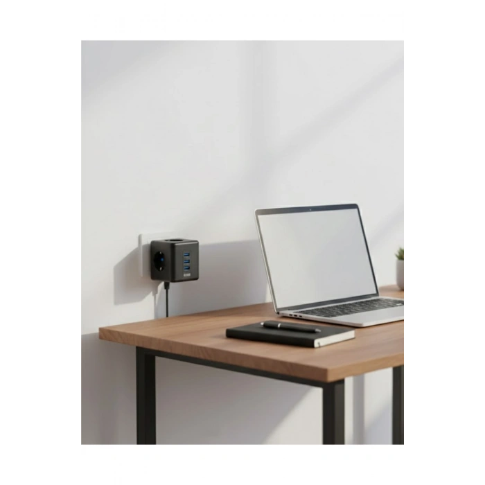 Akım Korumalı Küp Priz 3 Priz Girişi ve 3 USB Şarj Özellikli