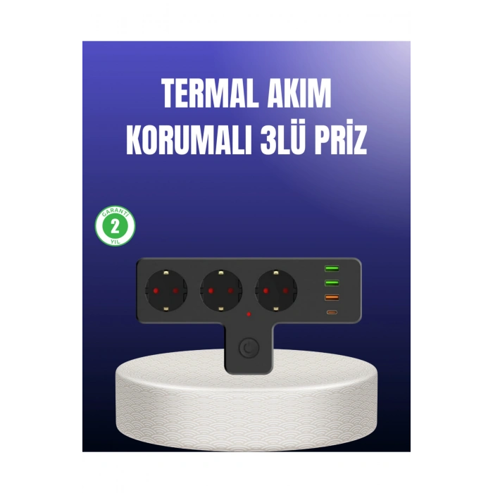 USB ve Type-C Portlu Anahtarlı Çoklu Priz Güç Ünitesi