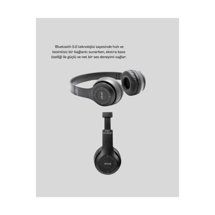 Bluetooth 5.0 Kablosuz Kulaklık – Extra Bass, TF Kart Desteği, 3.5mm AUX Girişli