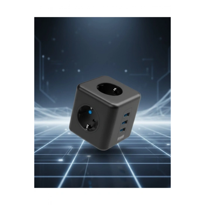 Elektronik Cihazlar İçin Akım Korumalı 3 Prizli USB’li Küp Priz