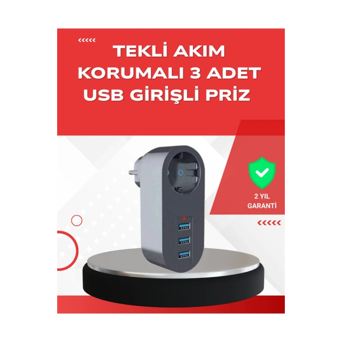 2500W Güç Destekli Akım Korumalı Priz – 3 USB Çıkışlı