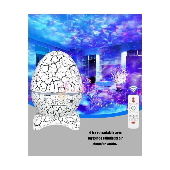 Yıldızlı Gökyüzü Dinozor Yumurta Projektör – Ayarlanabilir Parlaklık ve Hız