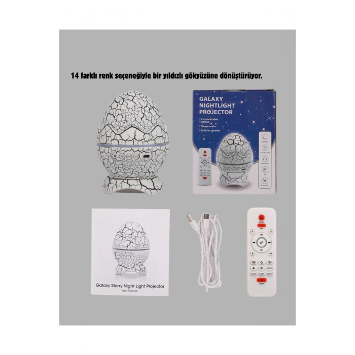 Yıldızlı Gökyüzü Dinozor Yumurta Projektör – Ayarlanabilir Parlaklık ve Hız