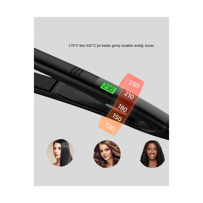 Dijital Ekranlı Isı Ayarlı Saç Düzleştirici – Titanyum Plaka, Seyahat Dostu Tasarım