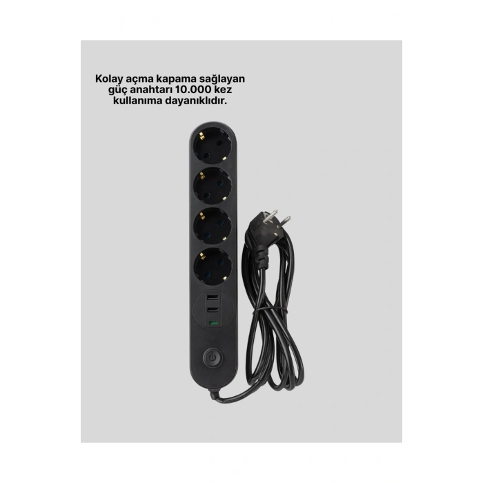 Akım Korumalı Çoklu Priz 4’lü 2 USB 1 Type-C 2500W Güçlü Tasarım