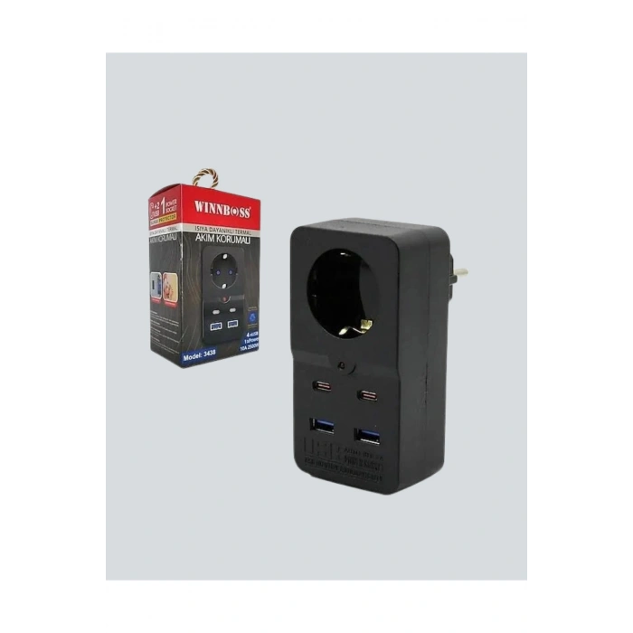 Isıya Dayanıklı PC Gövdeli Akım Korumalı Priz 4 USB