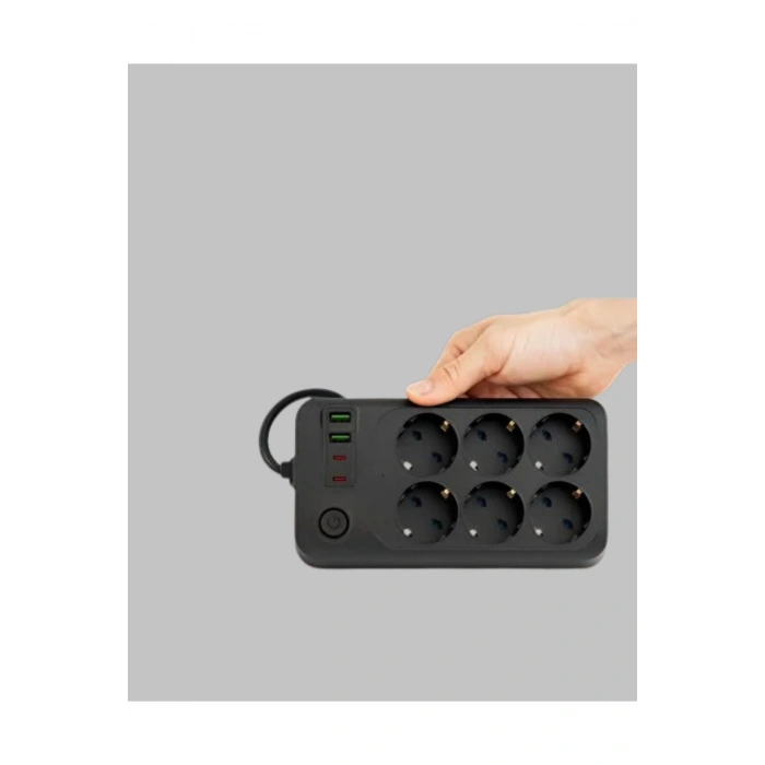 6 Prizli Çoklu Uzatma Kablosu USB Type-C Hızlı Şarj Termal Koruma