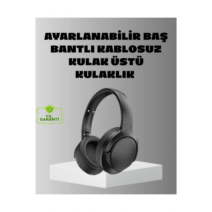 Siyah Kablosuz Bluetooth Kulaklık 300 mAh Hızlı Şarj Katlanabilir Pedli