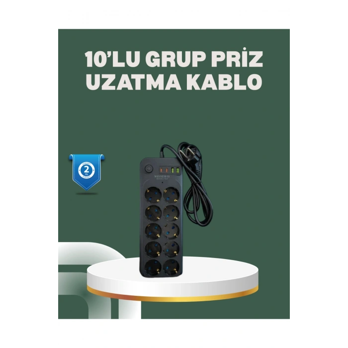 Termal Koruma Sistemli USB Type-C 10’lu Grup Priz 2m 2500W Güç Kapasiteli
