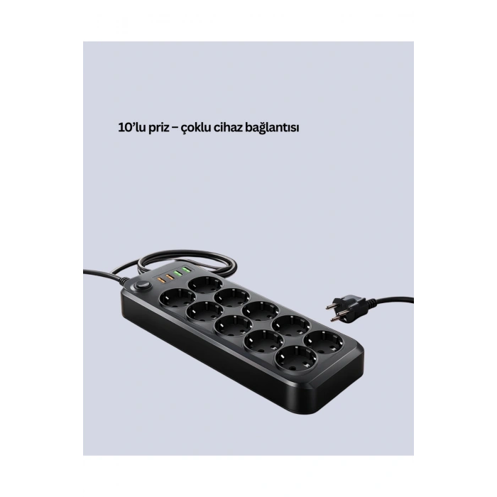 Termal Koruma Sistemli USB Type-C 10’lu Grup Priz 2m 2500W Güç Kapasiteli
