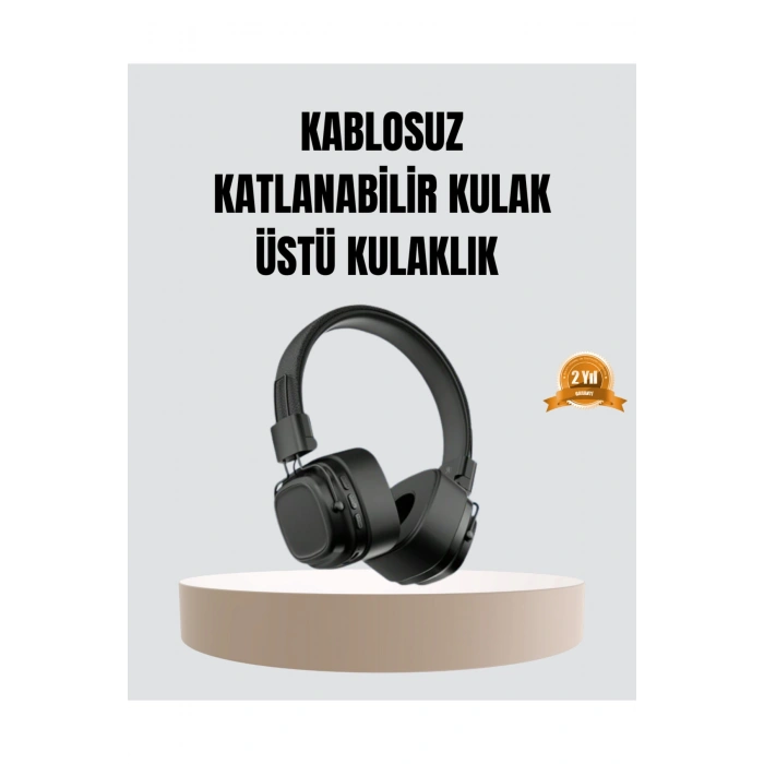 Bluetooth Kablosuz Kulak Üstü Kulaklık Katlanabilir Konforlu ve Şık Tasarımlı