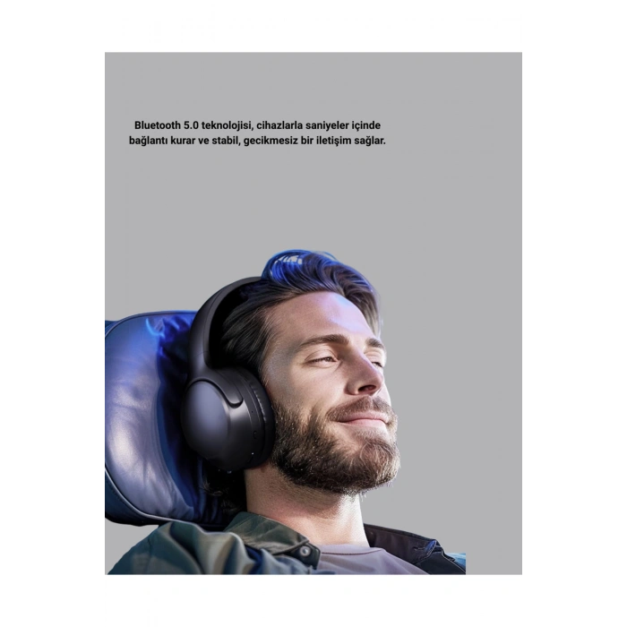 Kablosuz Bluetooth Kulaklık 5.0 18 Saat Kullanım Dinamik Sürücü Siyah