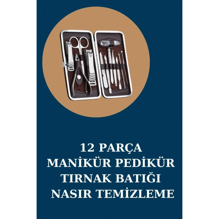 12 Parça Manikür Pedikür Seti Özel Deri Çanta El Ayak Bakımı Akne ve Temizleme