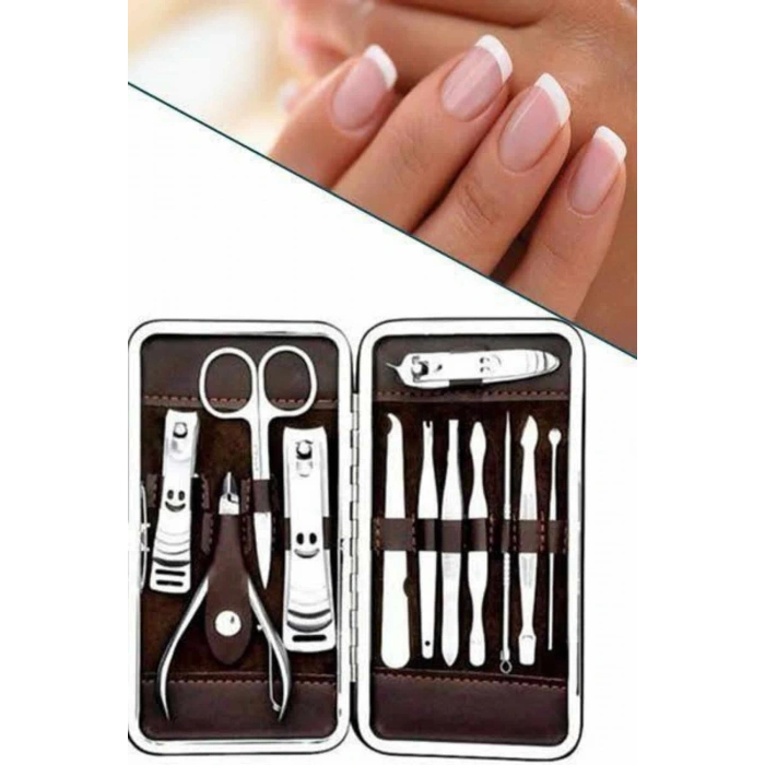 12 Parça Manikür Pedikür Seti Özel Deri Çanta El Ayak Bakımı Akne ve Temizleme
