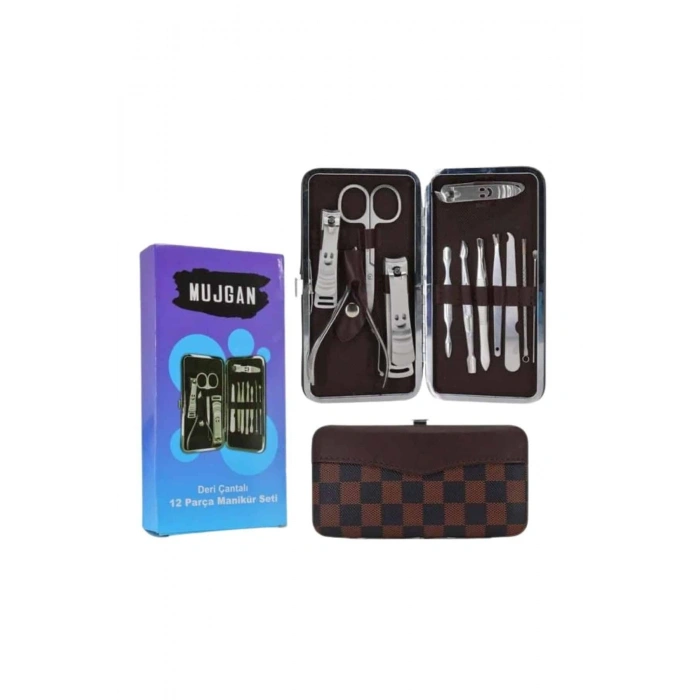 12 Parça Manikür Pedikür Seti Özel Deri Çanta El Ayak Bakımı Akne ve Temizleme