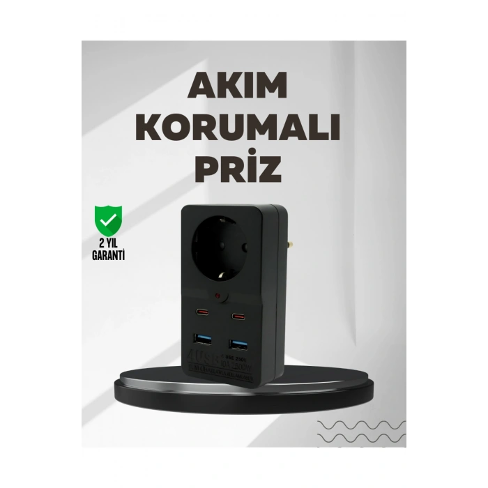 Tip Akım Koruma Prizi 10A 2500W USB Type C Destekli