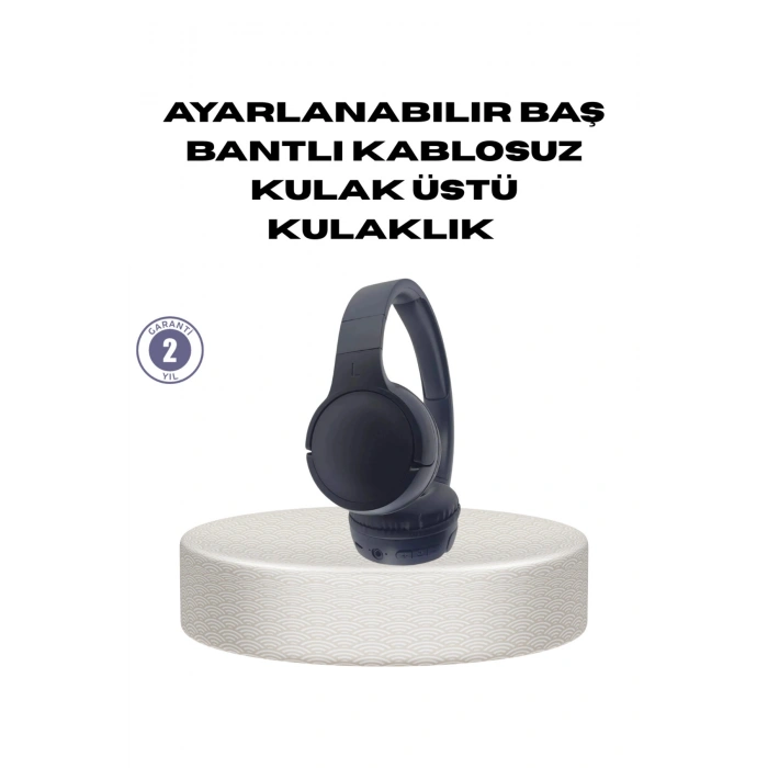Bluetooth 5.0 Siyah Kablosuz Kulaklık 18 Saat Batarya Katlanabilir Tasarım
