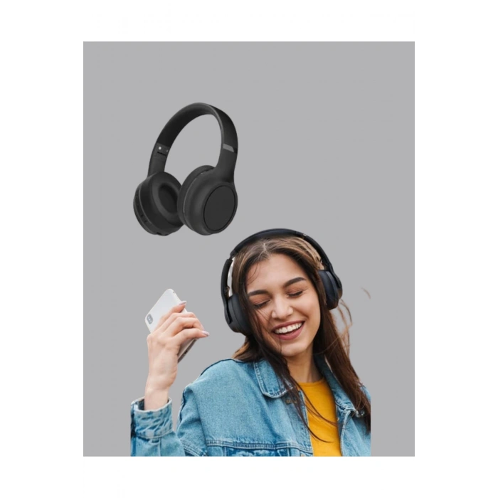 Bluetooth 5.0 Siyah Kablosuz Kulaklık 18 Saat Batarya Katlanabilir Tasarım