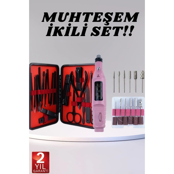 Elektrikli Manikür Pedikür Seti İkili Set 17 Parça Tırnak Bakımı Nasır Temizleme Tırnak Şekillendirm