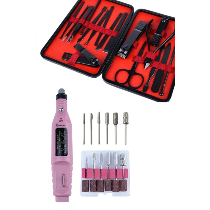 Elektrikli Manikür Pedikür Seti İkili Set 17 Parça Tırnak Bakımı Nasır Temizleme Tırnak Şekillendirm