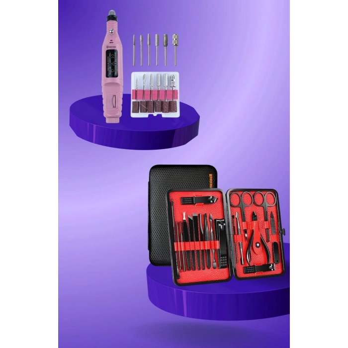 Elektrikli Manikür Pedikür Seti İkili Set 17 Parça Tırnak Bakımı Nasır Temizleme Tırnak Şekillendirm