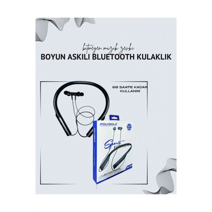 Polygold PG-100 Boyun Askılı Kablosuz Kulaklık – 200 Saat Bekleme Süresi, Stereo Ses, Mikrofonlu