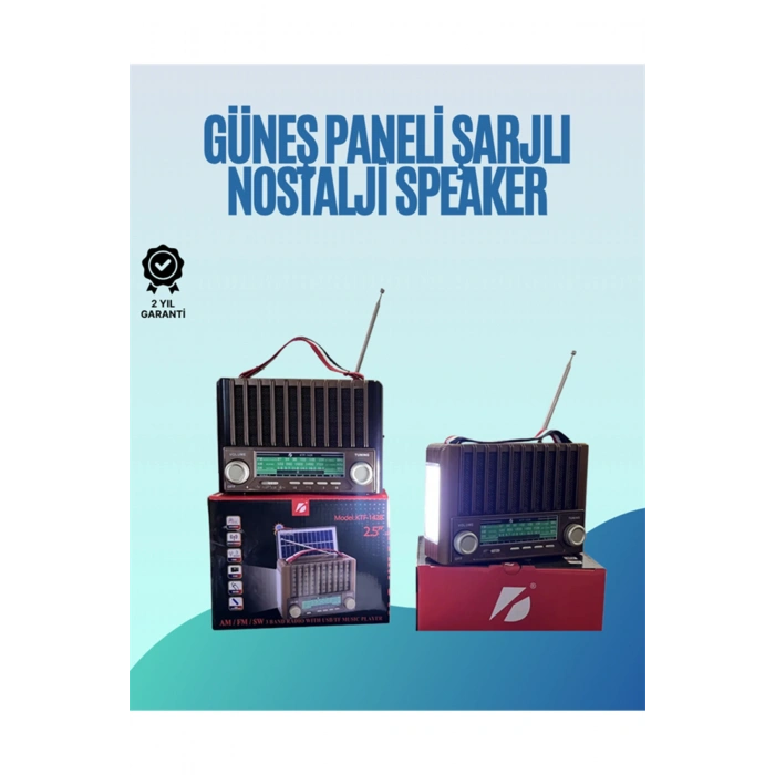 KTF-1428 Nostaljik Solar Enerjili Bluetooth Speaker – Radyo, SD/USB MP3 Çalar, Güçlü Taşınabilir Hop