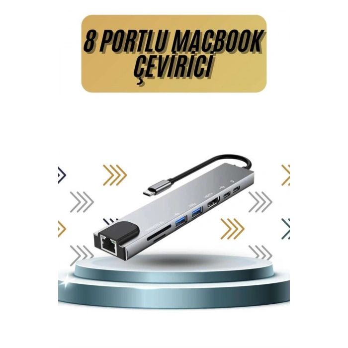 8 Portlu Macbook Çevirici Type C Hub SD TF USB Çoğaltıcı Ethernet